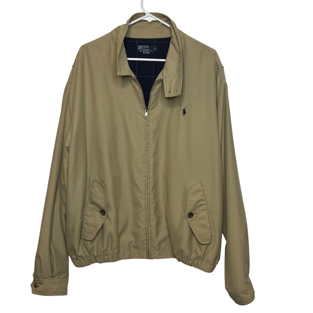 Polo Ralph Lauren Harrington Jacket Men XXL Tan Beige Full Zip Windbreaker Pony